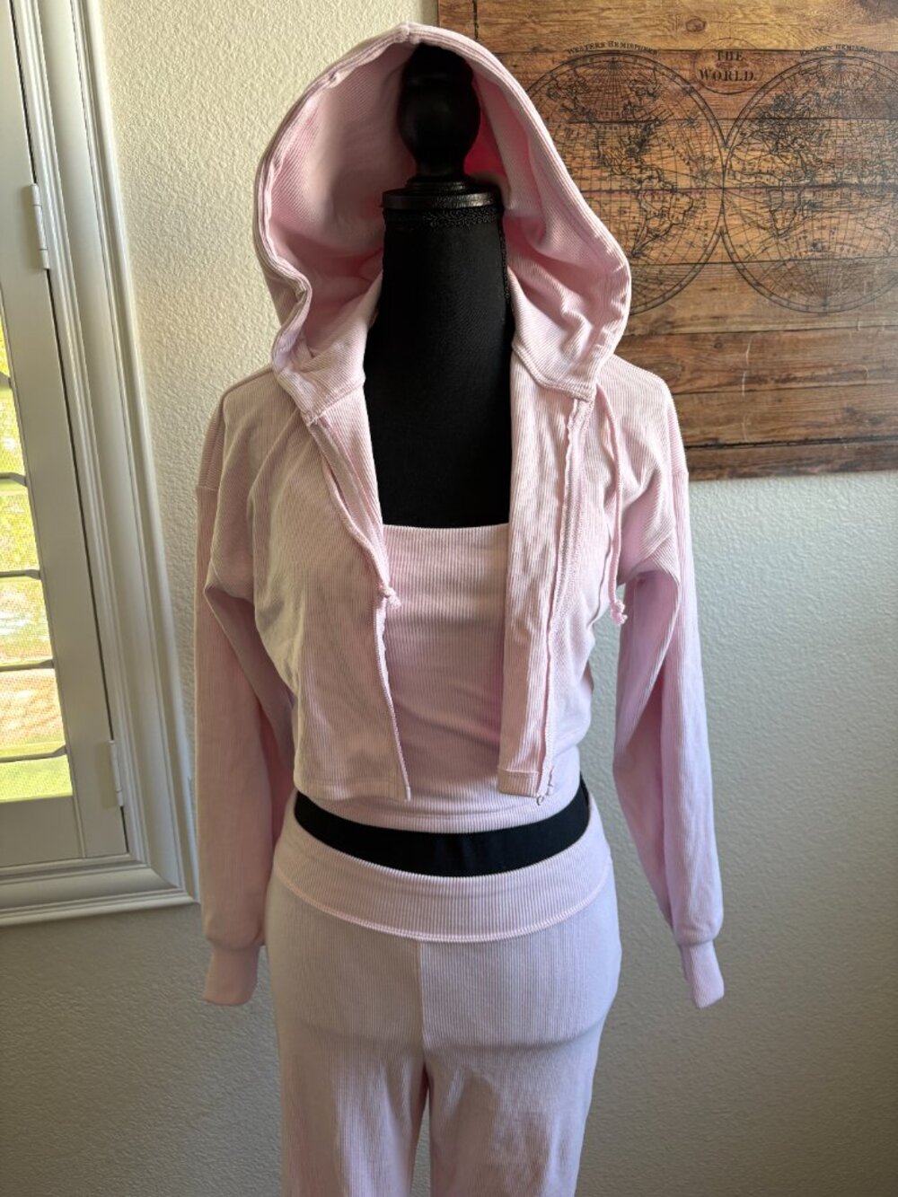 Wild Fable Pink Ribbed 3pc Lounge Set Cami Pants Hoodie XXS/S